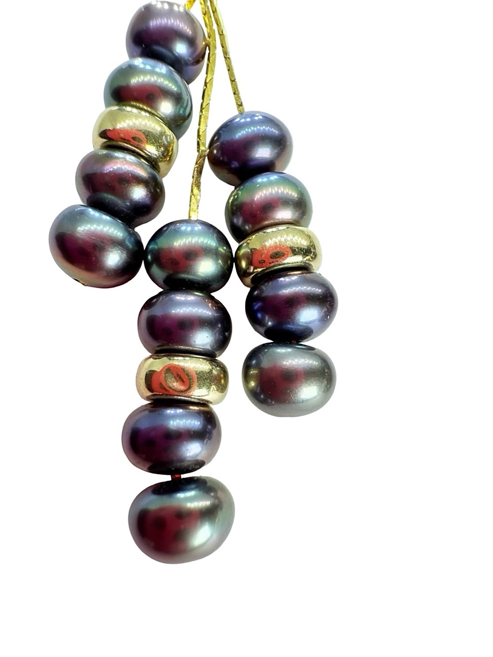 Gold & Black Pearl Cluster Drop Earrings - Elegant Women's Jewelry - Picture 4 of 16